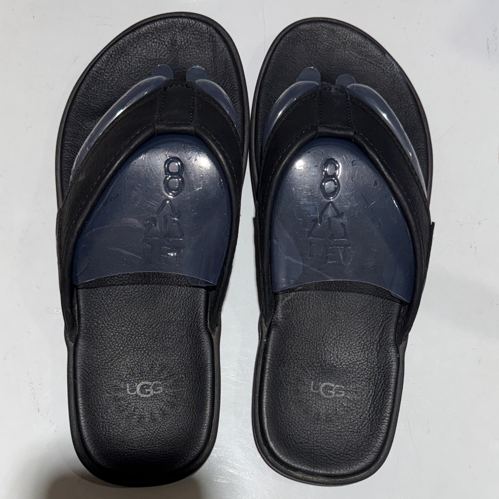 New-UGG Black Leather Flip Flops